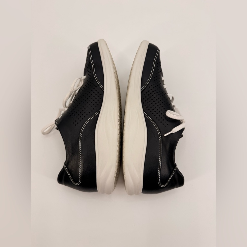Finn Comfort Black Leather Sneakers Comfort Walking Shoes Lace-Up Perforated - Picture 6 of 16